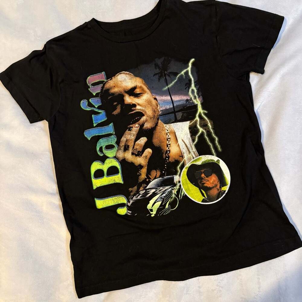 J Balvin Graphic Tropical Lightning Short Sleeve Black T-Shirt